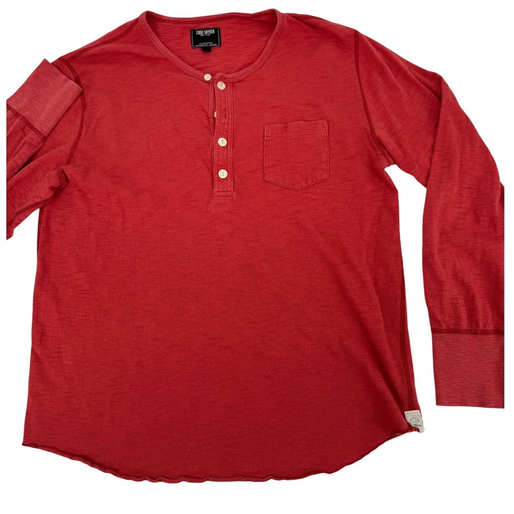 Todd Snyder Henley Mens Large Red Long Sleeve Slub Cotton Made in Canada
